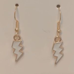 White lightning bolt earrings